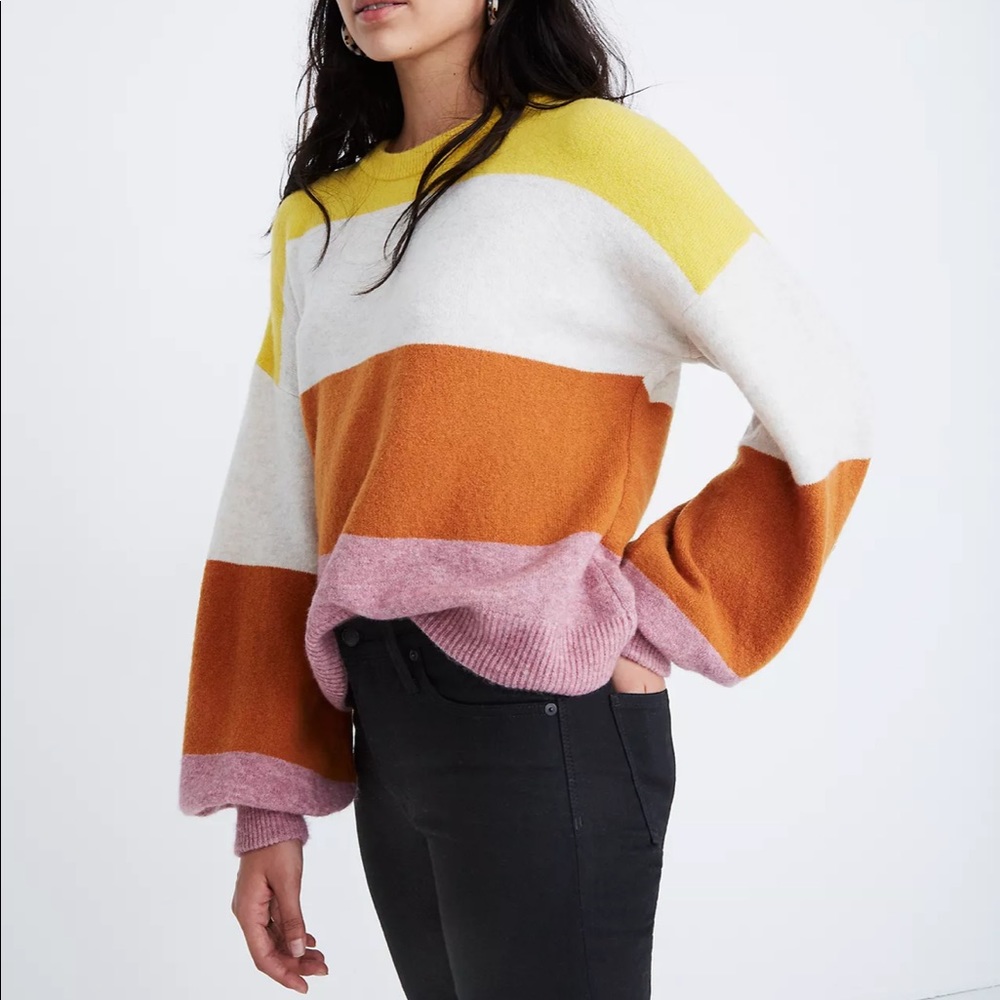 Madewell Striped Gladwell Balloon-Sleeve Pullover Sweater